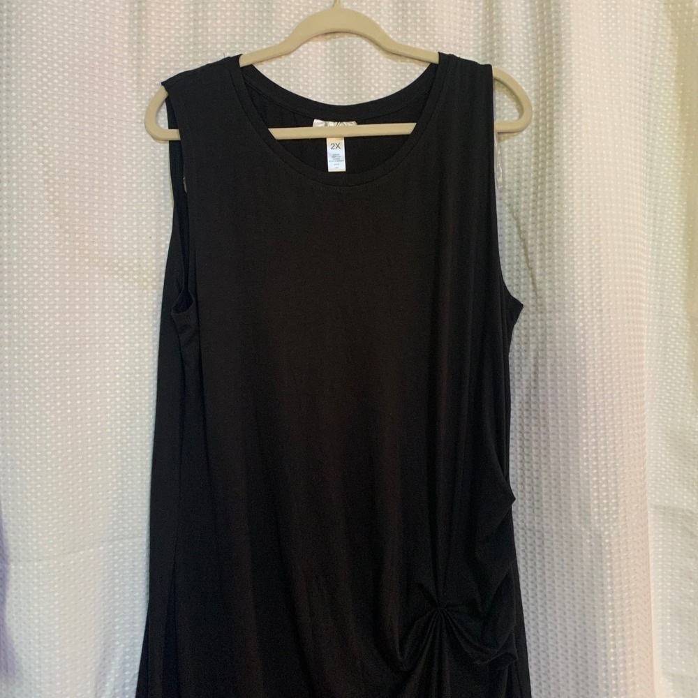 Just Be Womens 2X Black Sleeveless Side Knot Draped Tunic dress Crew Neck Knit